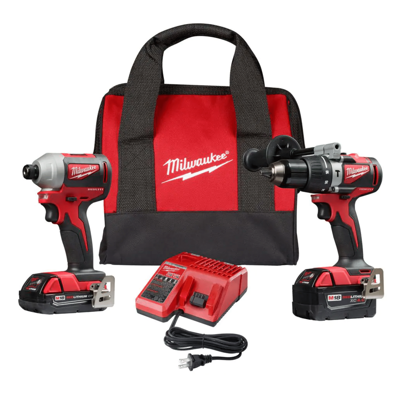 Milwaukee M18 18-Volt Lithium-Ion Brushless Cordless Hammer Drill/Impact Combo Kit (2-Tool) with 2 Batteries， Charger and Bag (2893-22CX)