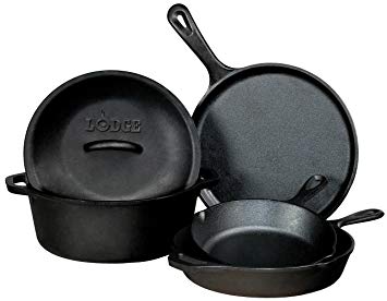 Lodge 5 Piece Pre Seasoned Cast Iron Cookware Set