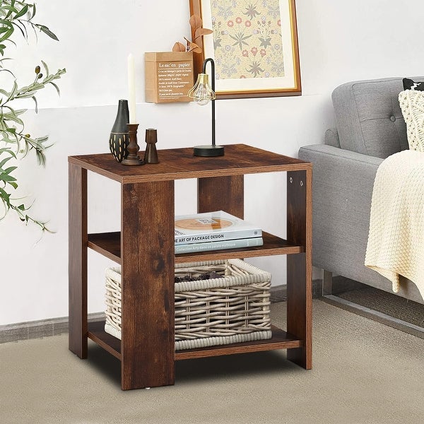 3-Tier End Table w/ Storage Shelf， Wood Side Table， Small Coffee Table - 17.7“