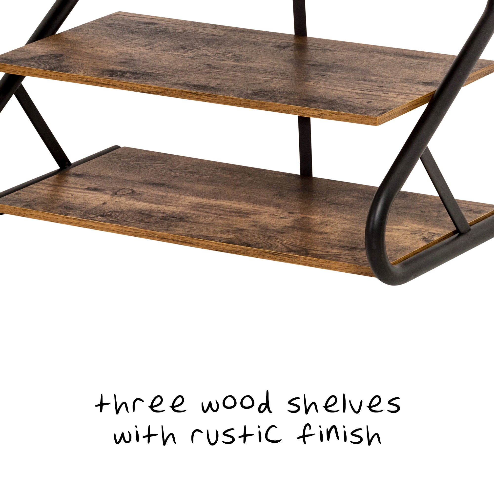 Honey Can Do 3-Shelf Z-Frame Wooden Shoe Rack with Matte Black Metal