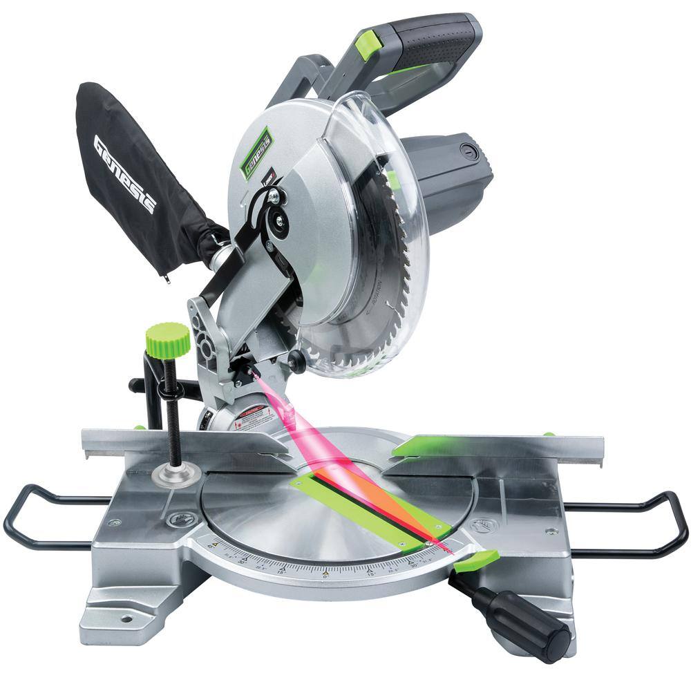 Genesis 15 Amp 10 in. Compound Miter Saw with Laser Guide 9 Positive Stops Clamp Dust Bag 2 Wings and Blade GMS1015LC