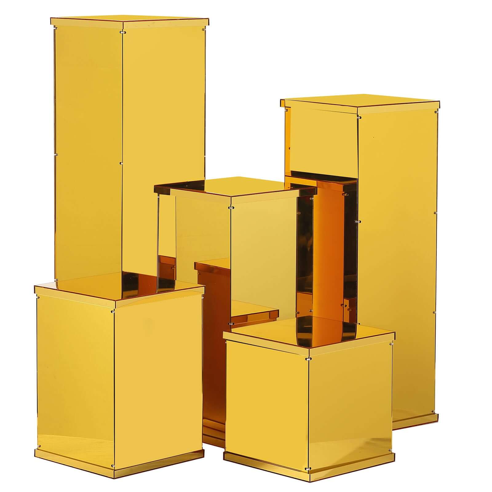 Floor Standing Gold Mirror Finish Acrylic Pedestal Riser, Display Box with Interchangeable Lid and Base 40