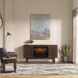 SCOTT LIVING ROSALIE 65 in. Freestanding Media Console Wooden Electric Fireplace in Warm Brown Birch HDSLFP65W-4A