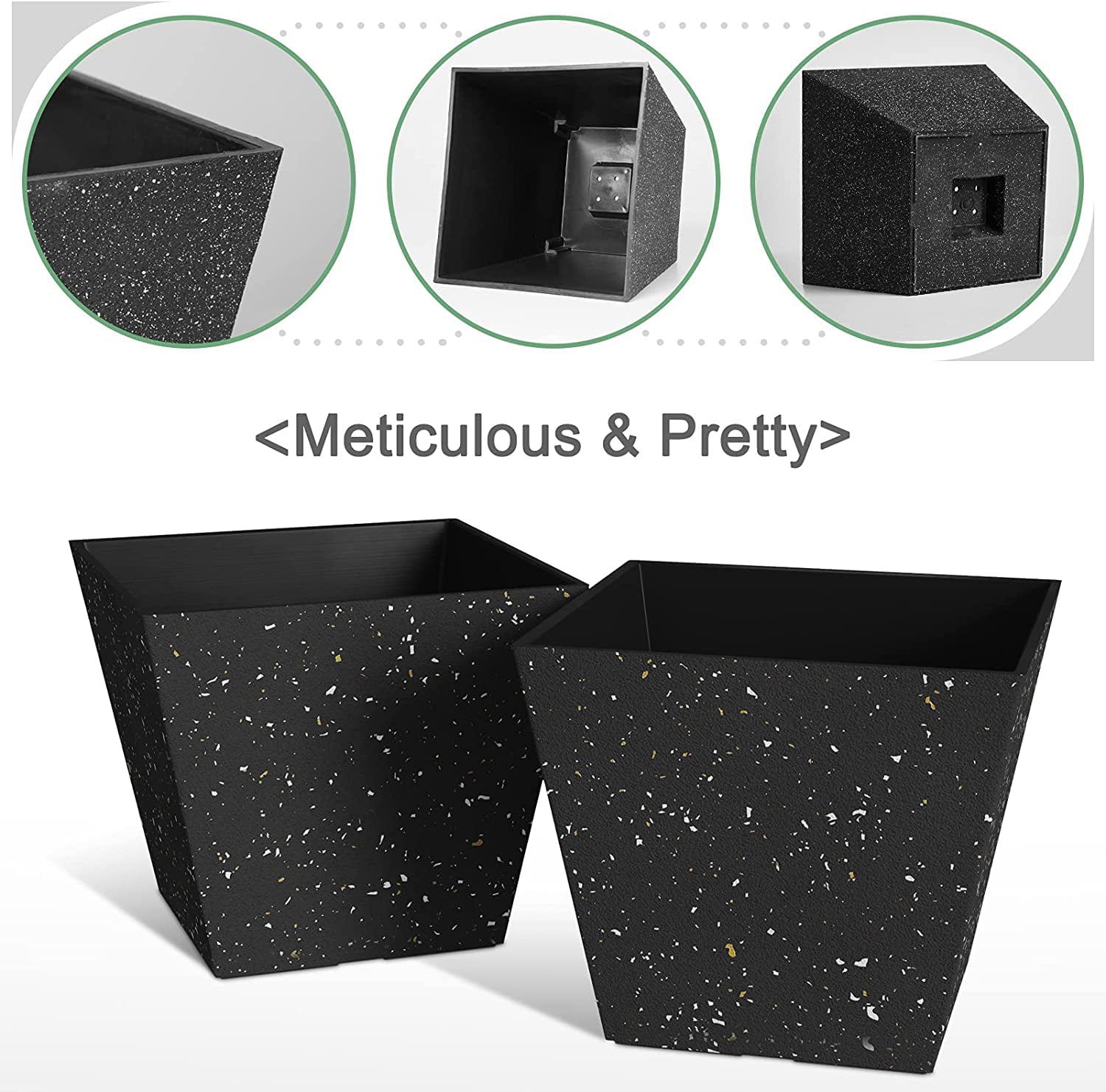 X Home 2 Pack 8" Black Square Flower Pots with Drainage Hole for Indoor Outdoor Gardening