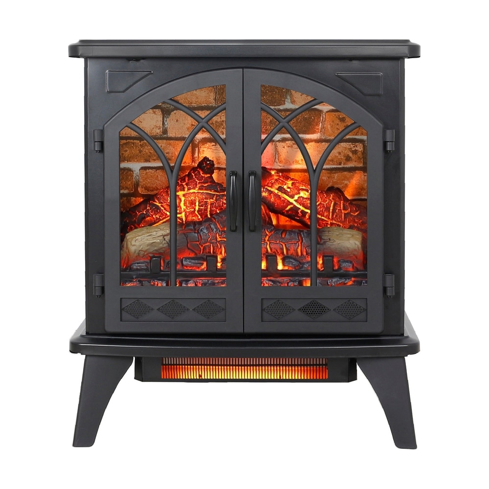 24 Inch Freestanding 3D Infrared Electric Fireplace Stove in Antique Black with Remote Control   24\