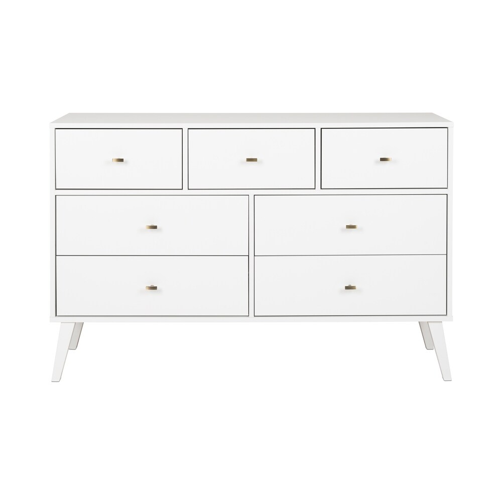 Prepac Milo Mid Century Modern 7 Drawer Double Dresser for Bedroom  Chest of Drawers  Contemporary Bedroom Furniture