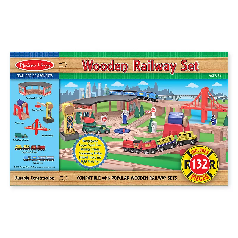 Melissa and Doug Deluxe 130-Piece Wooden Railway Train Set