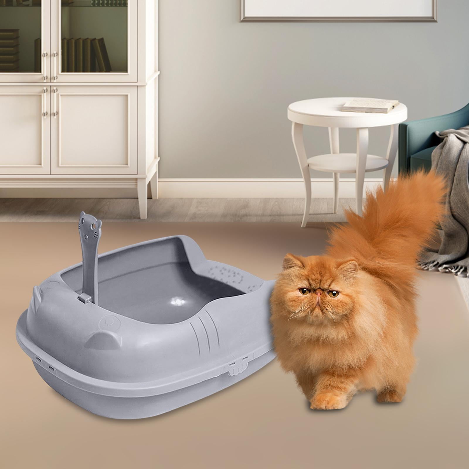 Cat Litter Box Bedpan Sand Box Container Durable Toilet Semi Enclosed Splashproof Cat Litter Tray for Rabbits， Cats， Kitty ， Gray