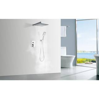 Mondawe Mondawell Square 3-Spray Patterns 12 in. Wall Mount Rain Dual Shower Heads with Handheld and Valve in Chrome MA-D98102CP