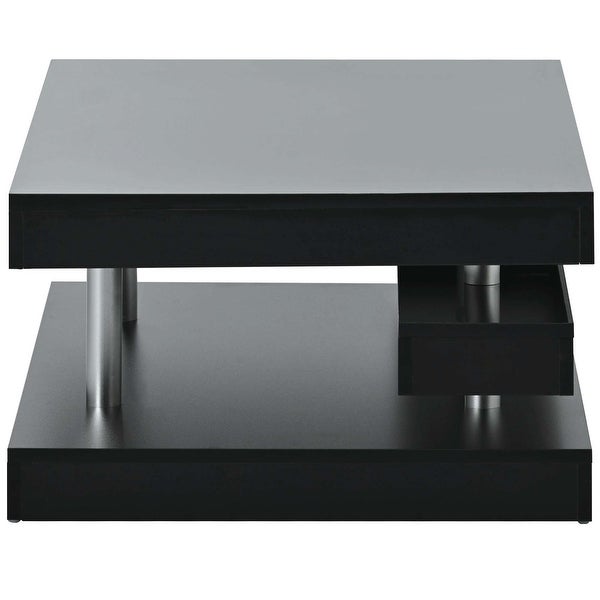 Modern 2-Tier Coffee Table with Silver Metal Legs