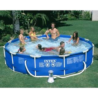 INTEX 12 ft. Round x 30 in. D Metal Frame Above Ground Pool with 530 GPH Filter Pump 28211EH