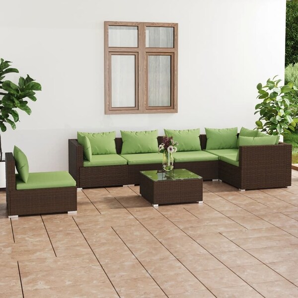 vidaXL Patio Lounge Set with Cushions Poly Rattan Brown