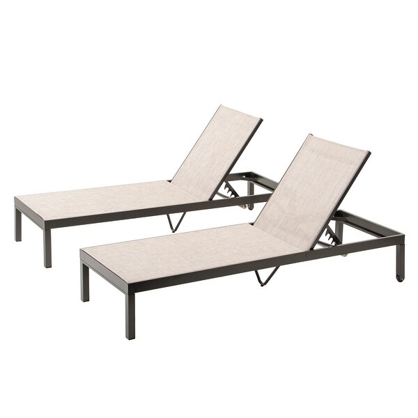 2PCS Outdoor Aluminum Adjustable Chaise Lounge Chairs with Wheels - 76.4