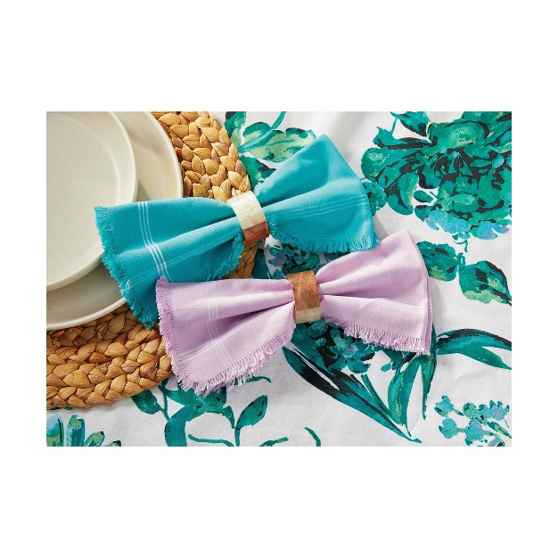 Tag Solid Turquoise With White Border Stripe Cotton Machine Washable Napkin Set Of 4