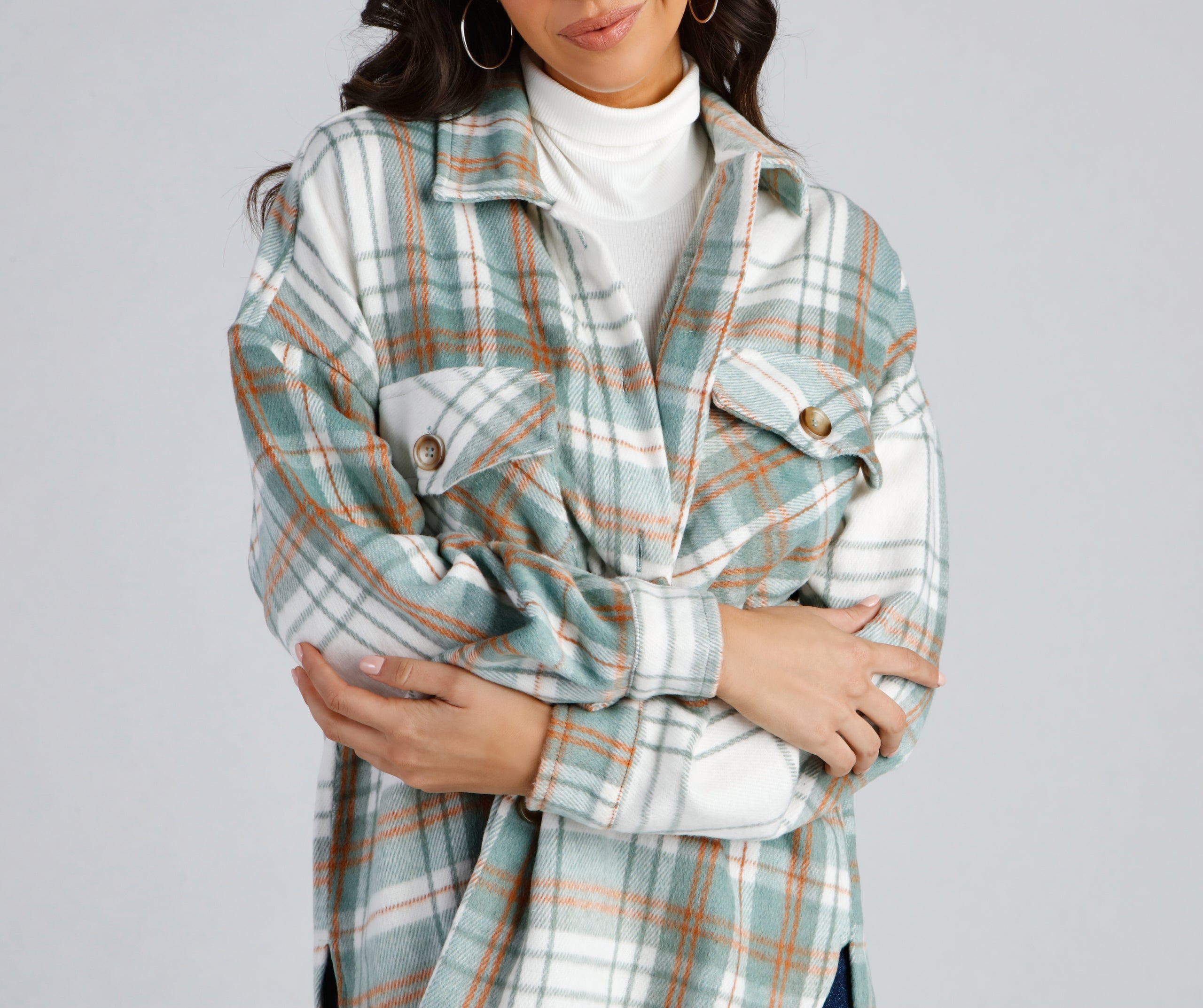 Keeping Knit Casual Plaid Shacket