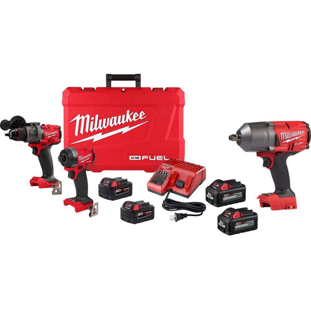 MW M18 FUEL 18-V Lithium-Ion Brushless Cordless Hammer DrillImpact Combo Kit W12 in .Impact Wrench Kit w(4) Batteries 3697-22-2767-20-48-11-1862