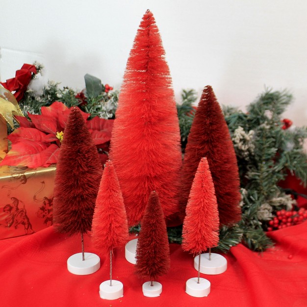 Cody Foster Christmas Red Rainbow Trees 6 Sisal Trees 15 Inches Putz Village Ms427r Sisal Red