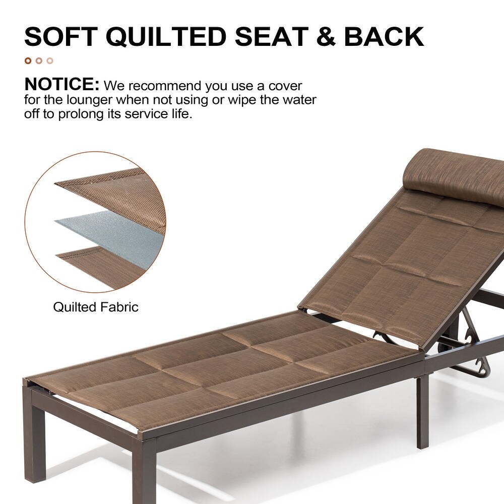 Outdoor Adjustable Quilted Wheeled Chaise Lounge Chairs with Small Table 3 Piece Set   77.17\