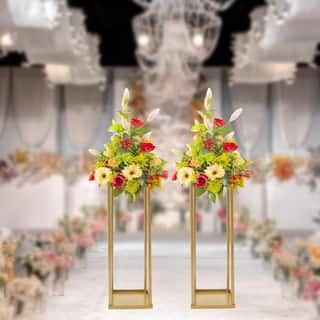 YIYIBYUS 7.9 in. W x 23.6 in. H Gold 2-Piece Metal Floor Flower Stand Wedding Decor Flower Display Stand Gold HG-ZJ-9994