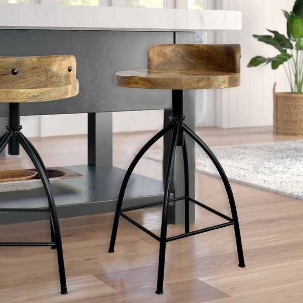 25-31 Inch Industrial Style Counter Height Stool with Adjustable Swivel Seat， Brown， Black