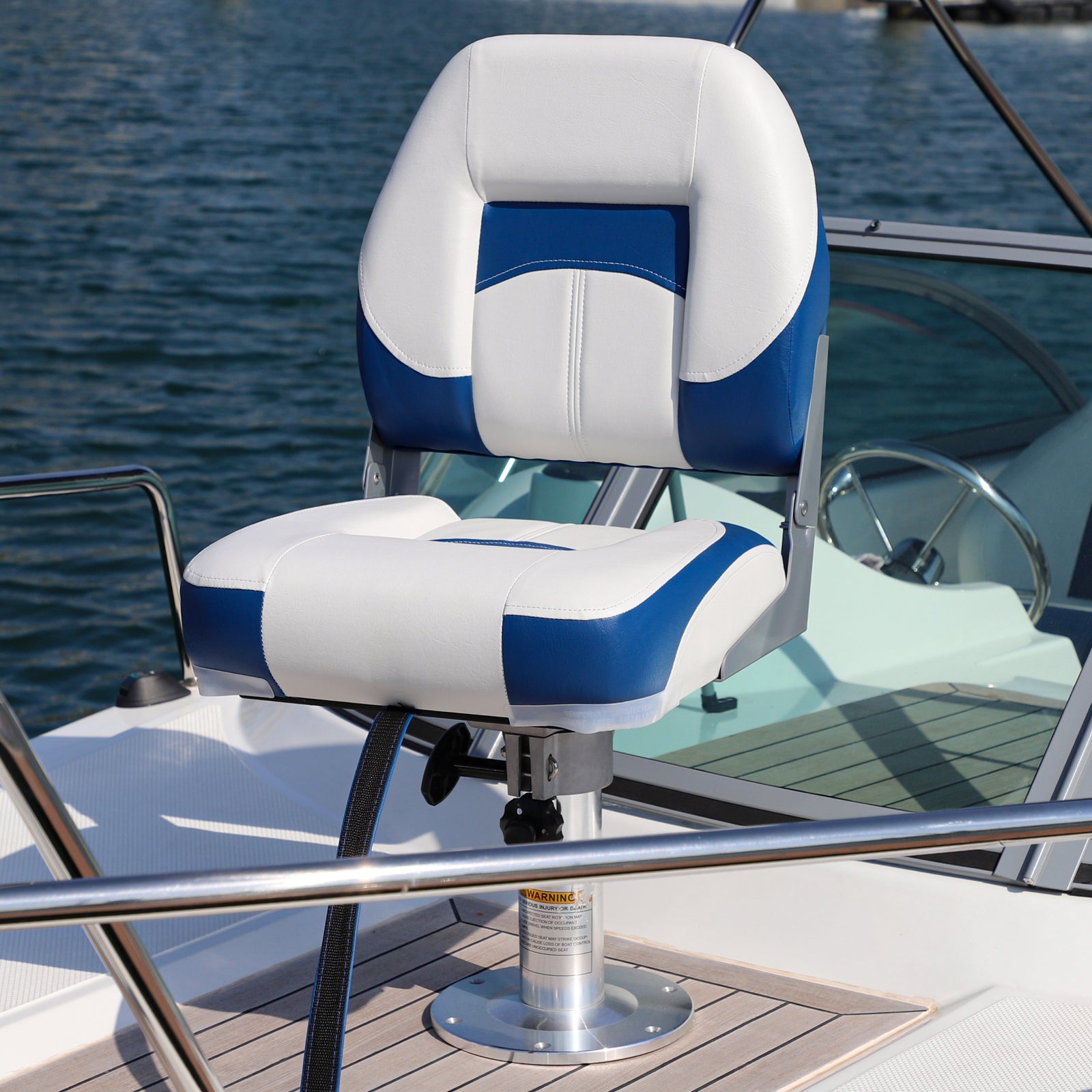 NORTHCAPTAIN Deluxe White/Pacific Blue Low Back Folding Boat Seat， 2 Seats