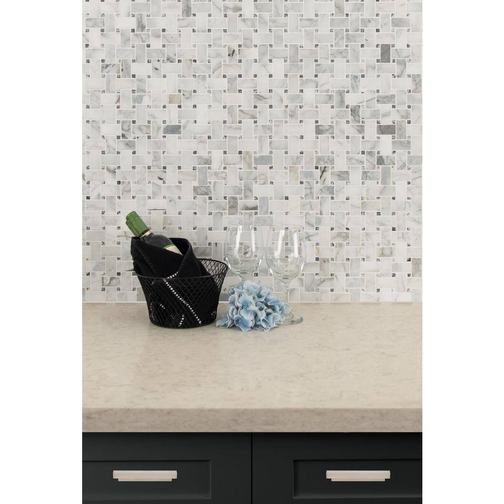 MSI Calacatta Cressa Basket Weave 11.38 in. x 12.38 in. Honed Marble Look Floor and Wall Tile (10 sq. ft.Case) CALCRE-BWH