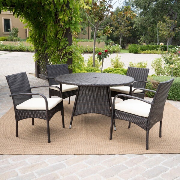 Theodore Outdoor 5piece Wicker Dining Set with Cushion by Christopher Knight Home