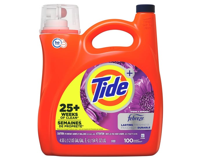 Tide Liquid 2x HE with Febreze 100 Loads， Spring  Renewal Scent， 154 Fl. Oz. - 80364412