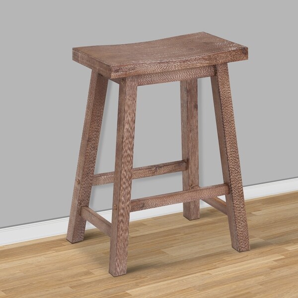 Wooden Frame Saddle Seat Counter Height Stool with Angled Legs， Gray