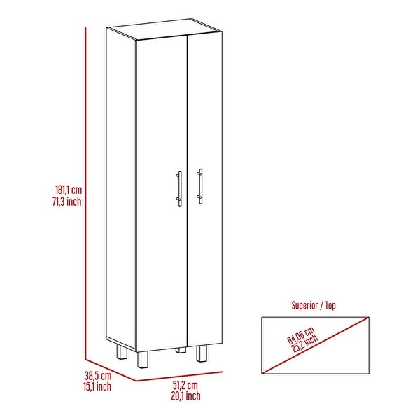 Muti-Funtional Storage Cabinet，Wardrob with 5 Tier Interior Shelves， Mop and Broom Storage Space - - 37938216