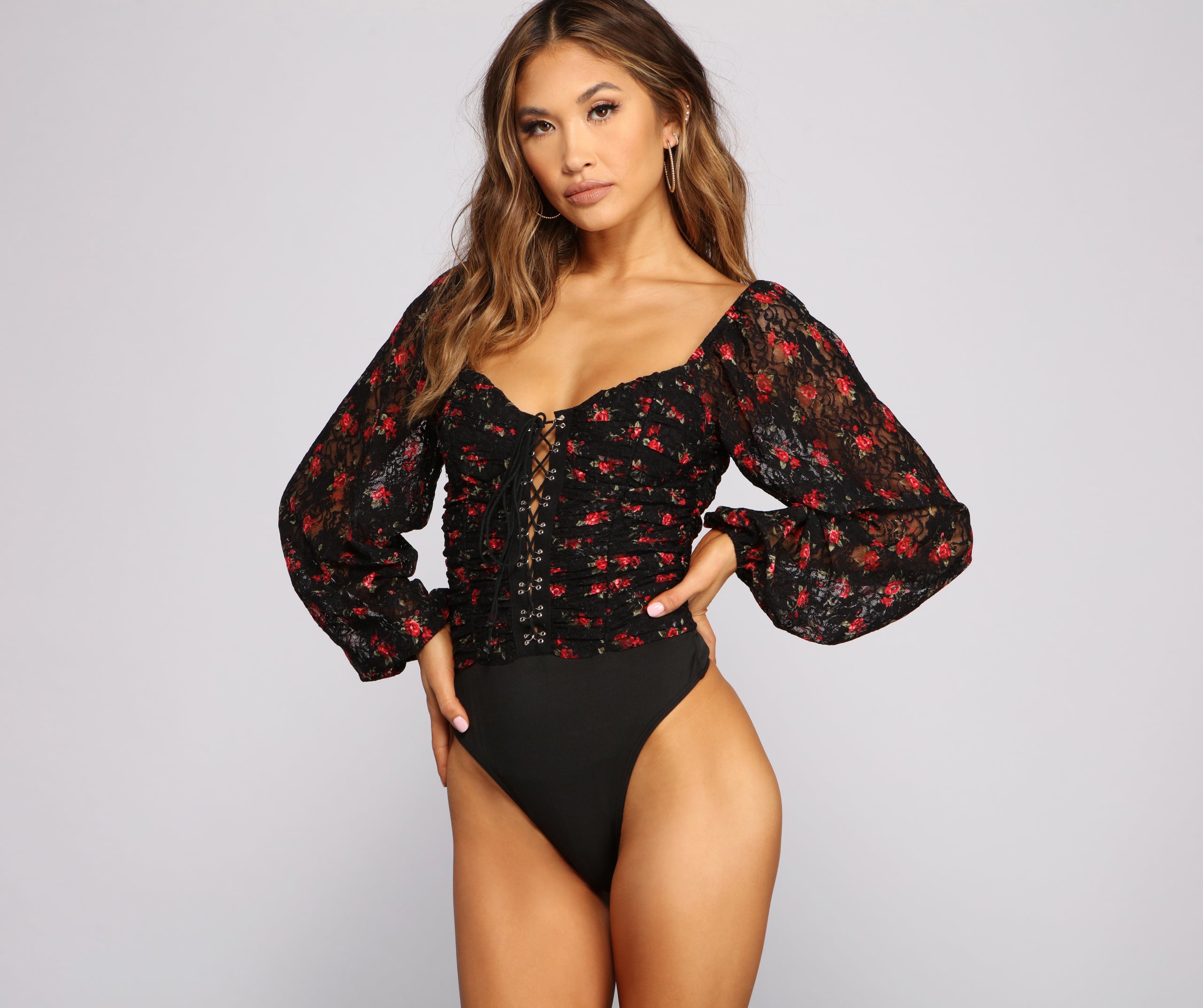 Floral Passion Lace-Up Bodysuit