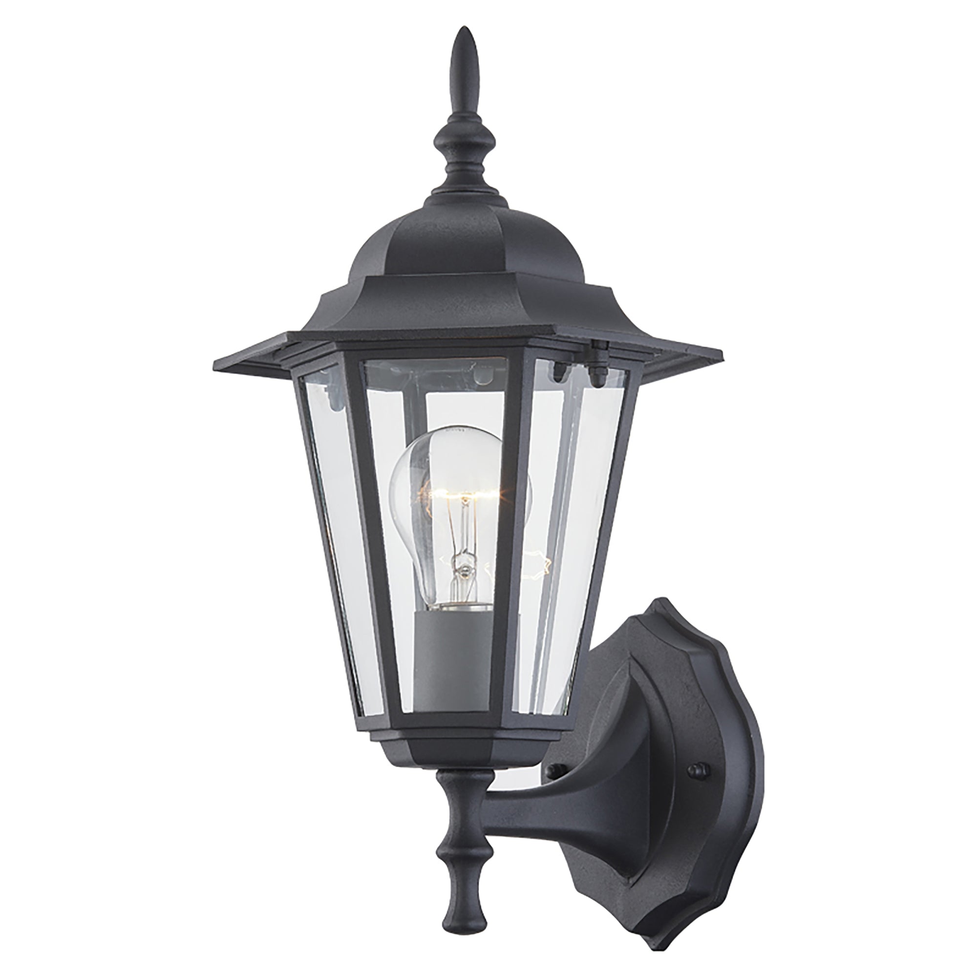 1-Light Matte Black Porch Light Fixture Outdoor Lighting Wall Mount with Clear Glass and Base E26 Hukoro