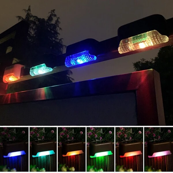 4pcs Solar LED Deck Light Outdoor Garden Path Lamp, Colorful Light