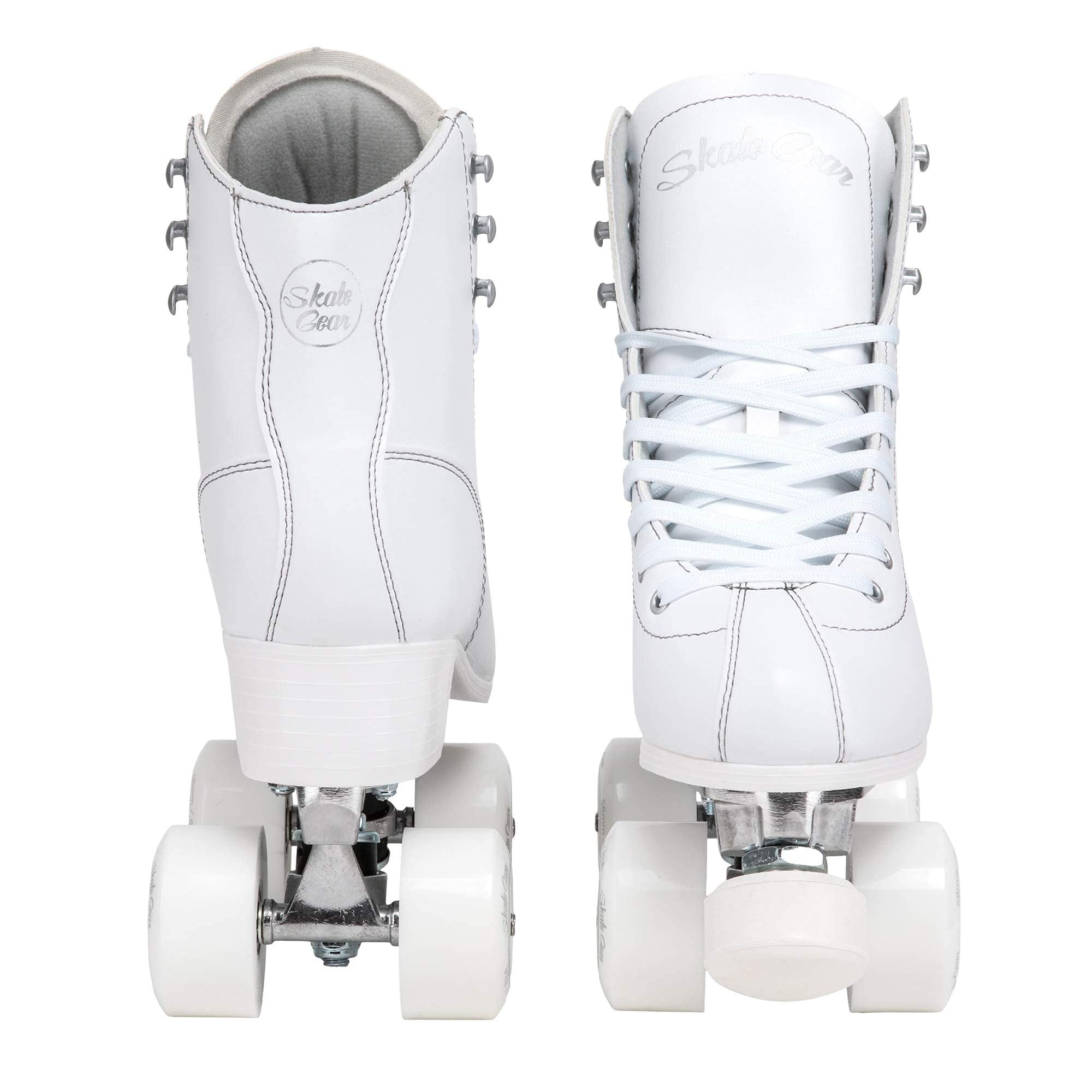 Skate Gear Extra Support Quad Roller Skates for Kids and Adults (White, Women's 10 / Men's 9)