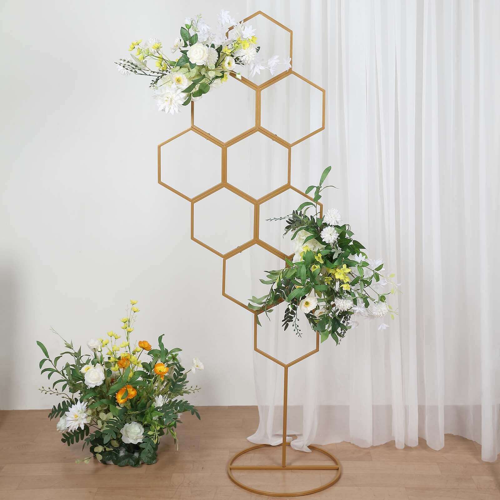 Gold Metal Honeycomb Floor Standing Balloon Display Arch, Wedding Flower Frame Backdrop Stand 6ft