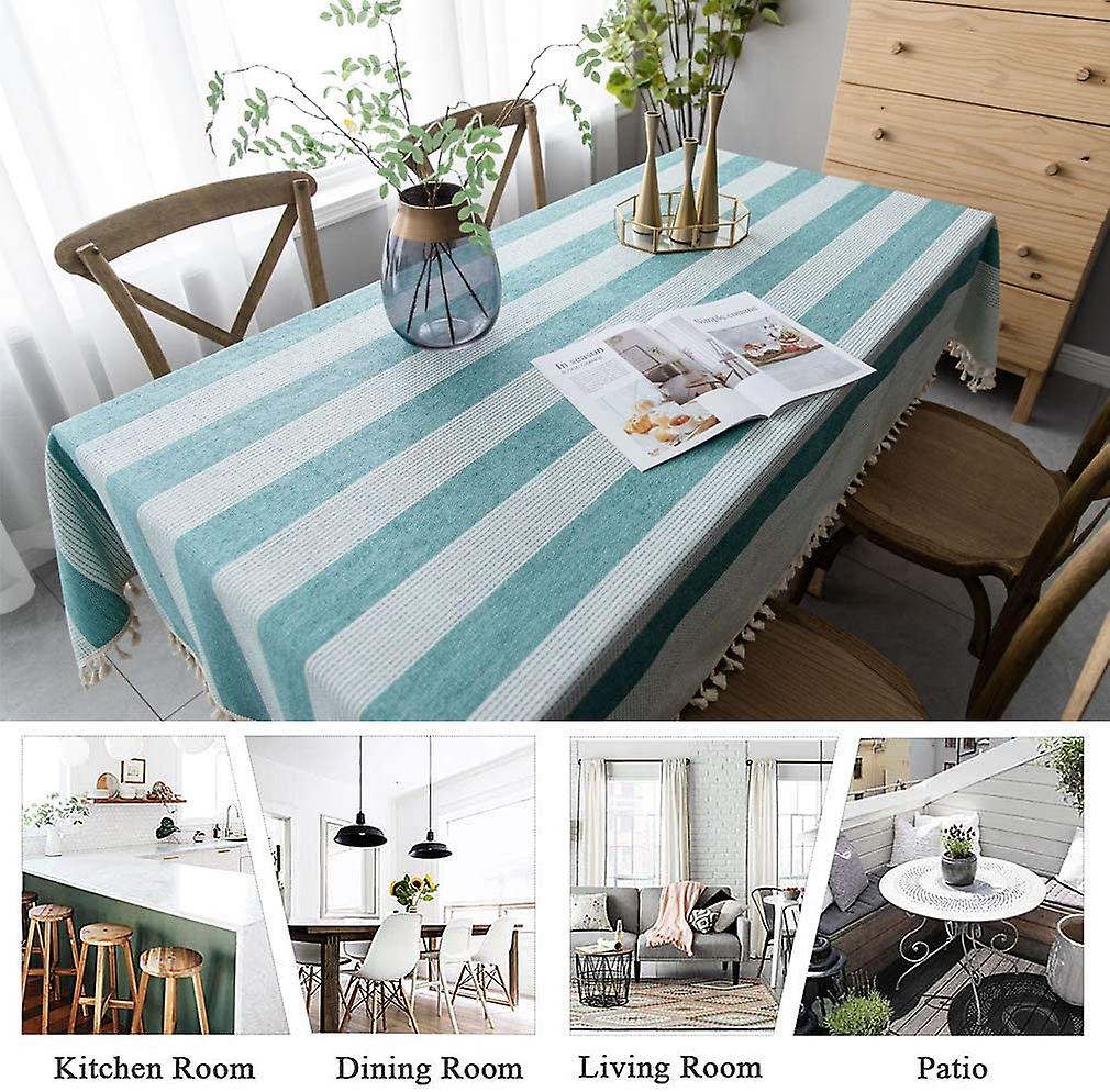 Tablecloth Modern Fashion Spliced Striped Tablecloth Washable Dust-proof Cotton Linen Stitching Tassel Table Cloth For Rectangle Tables Dining (stripe