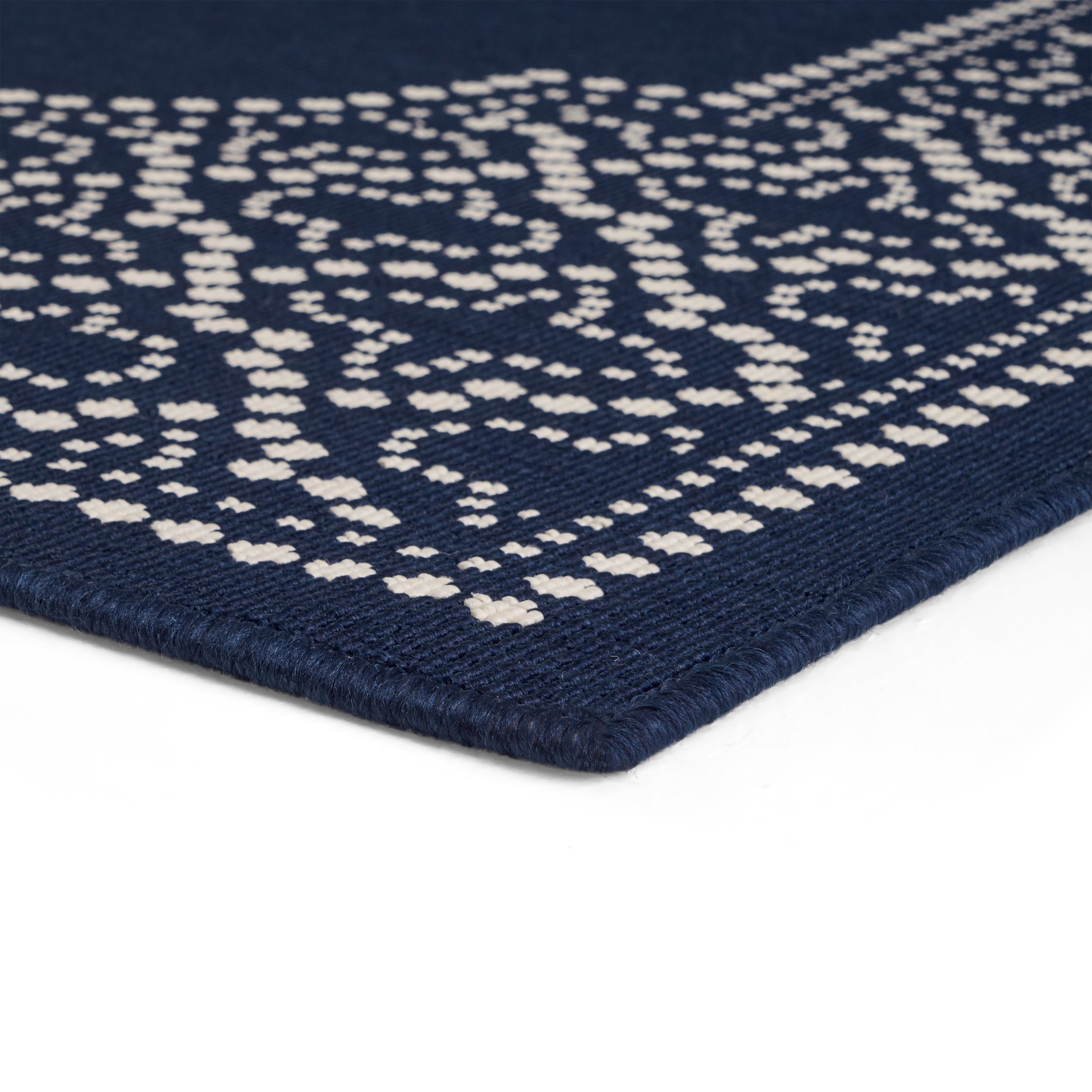 Madeline Outdoor Border Area Rug, Navy and Ivory