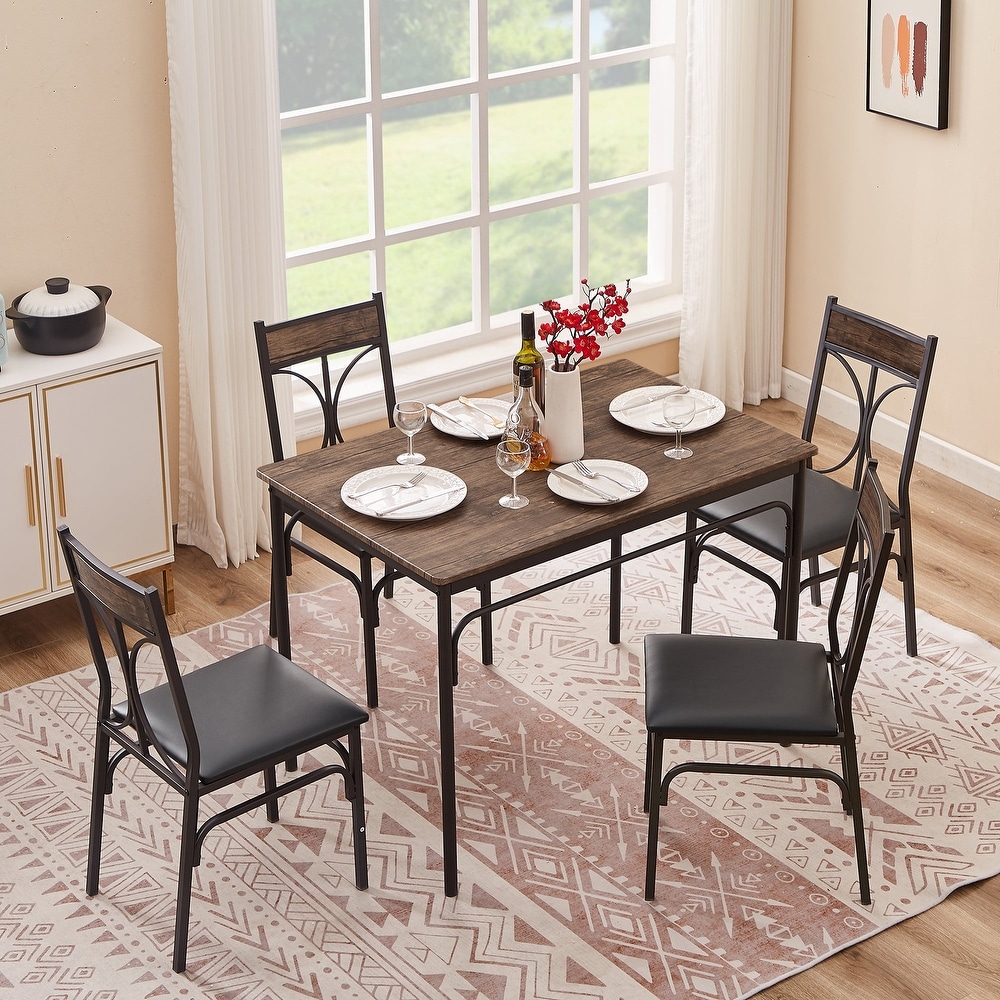 VECELO Bistro Kitchen Dining Table and Dining Chair Set of 2 or 4 (3PCS/5PCS)