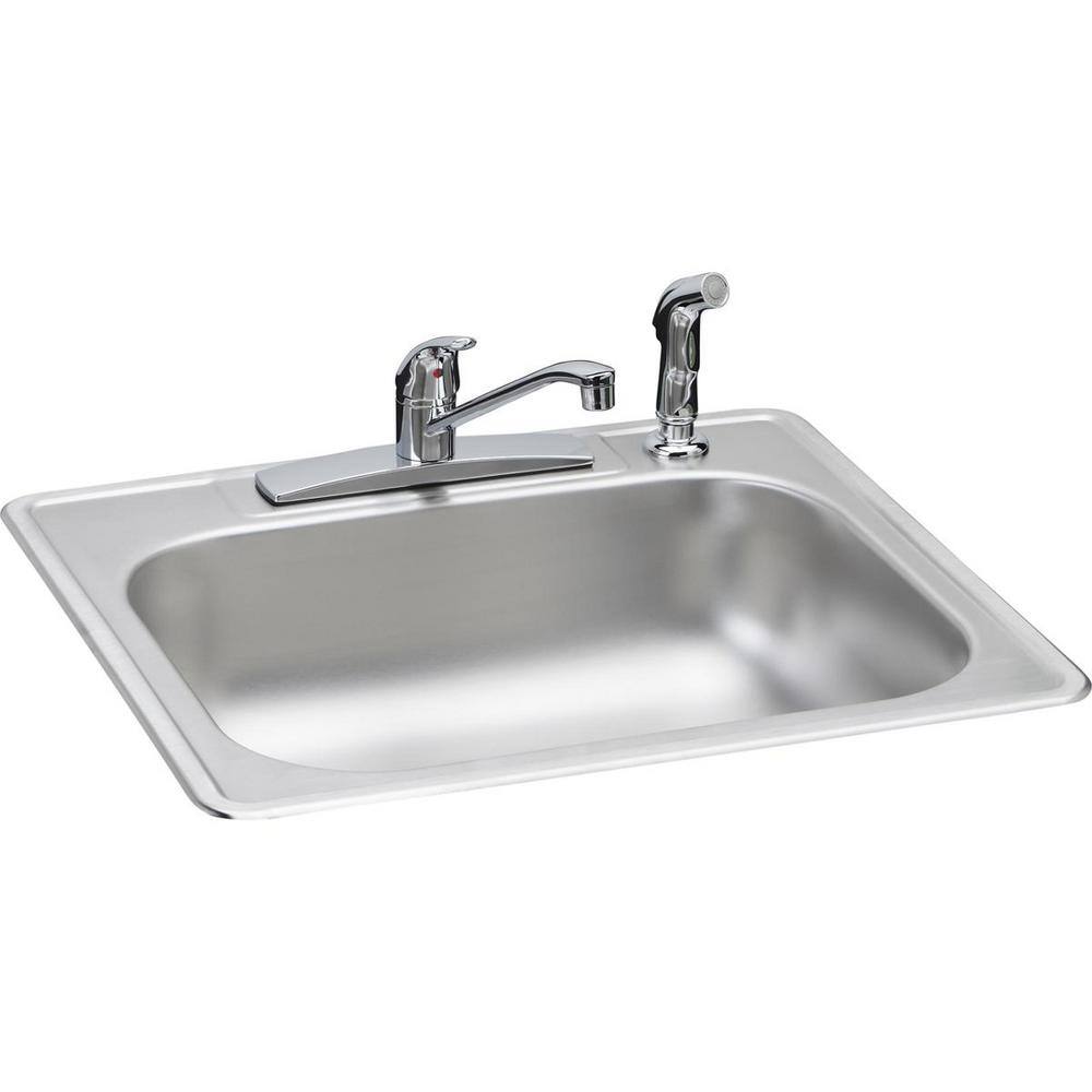 Glacier Bay All in-One 25 in. Drop-in Single Bowl 22 Gauge Stainless Steel Kitchen Sink with Faucet and Side Spray HDSB252274LFR