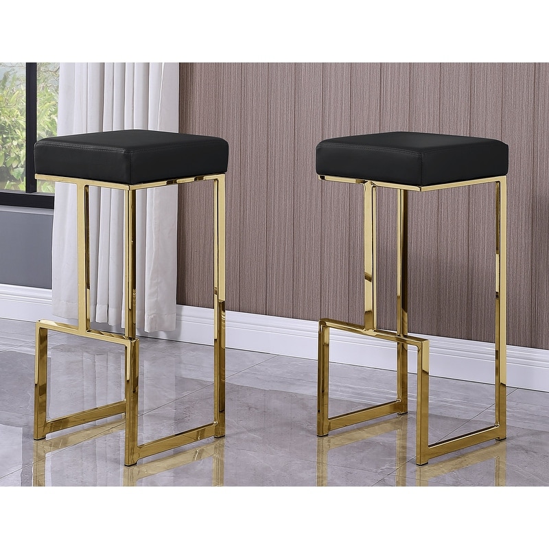 Best Master Furniture Synthetic Leather Gold Bar Stool (Set of 2)