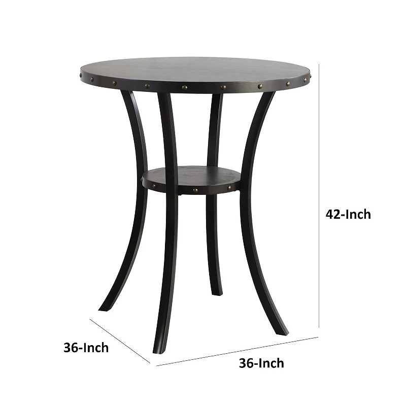 36 Inch Round Wood Bar Table with Flared Legs， Black