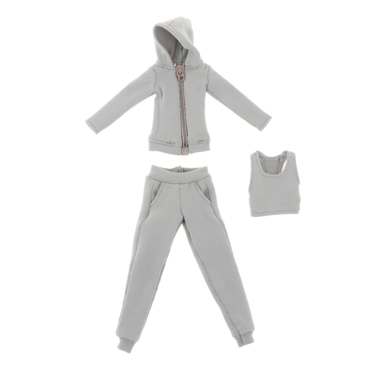 3x 1/12 Scale Hoodie Pants And Vest Costume For 6 Inch Female Action Figures Gray