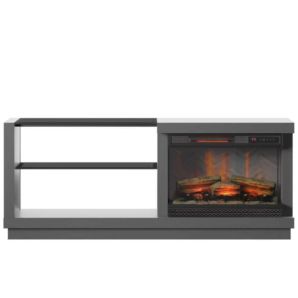 Twin Star Home 595 in Freestanding Wooden Electric Fireplace TV Stand in Antique Gray