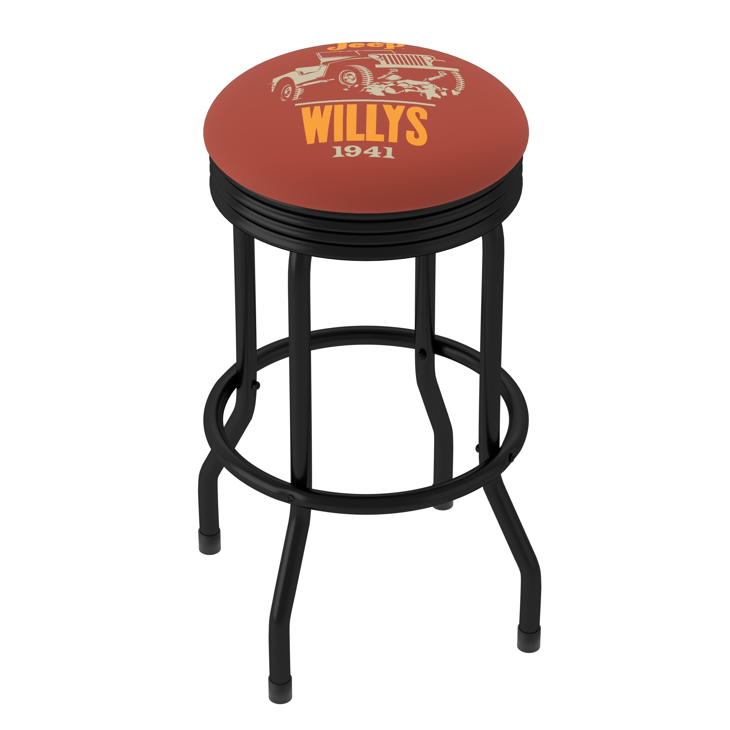 Jeep Willys 360 Degree Swivel Black Barstool with Foam Padded Seat - 20.75 x 20.75 x 29