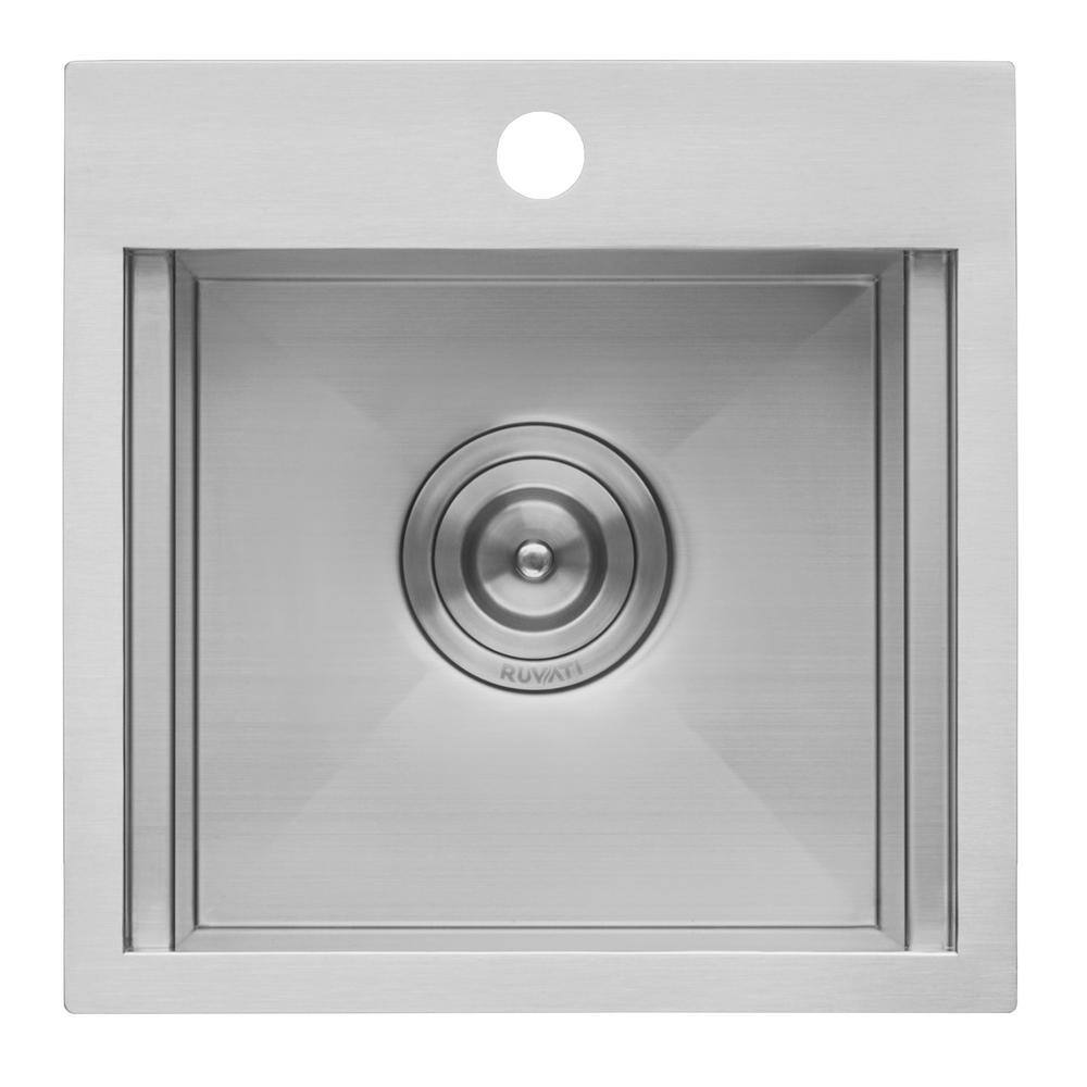 Ruvati Siena 16 Gauge Stainless Steel 15 in. x 15 in. 1-Hole Drop-in Workstation Bar Sink RVH8215