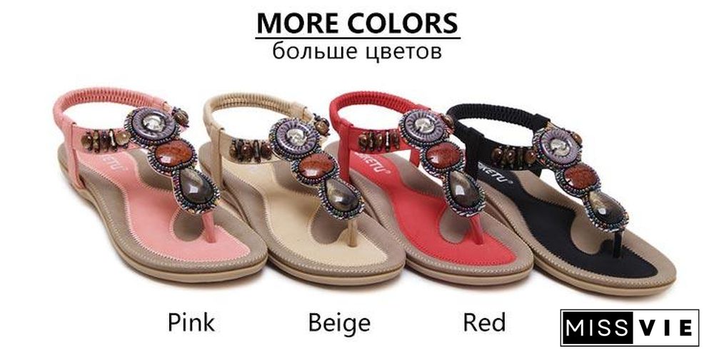 Women Hot Open Toe Flat Summer Sandals String Bead Ethnic Sandals