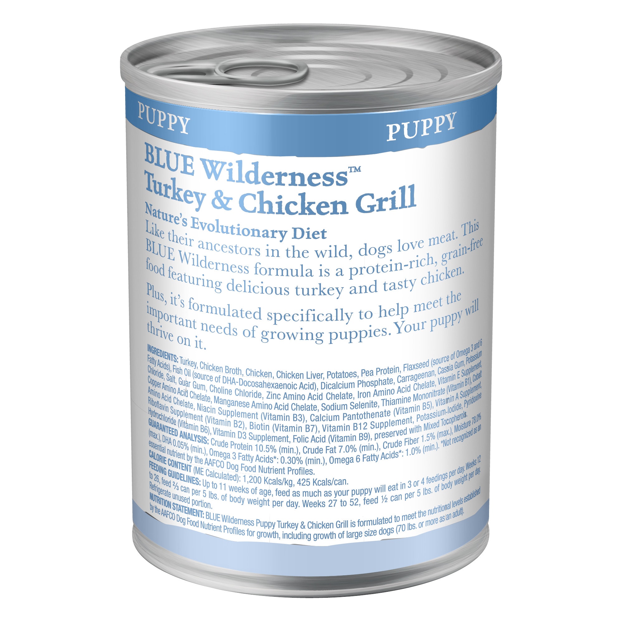 Blue Buffalo Blue Wilderness Puppy Turkey  Chicken Grill Wet Dog Food， 12.5 oz.， Case of 12