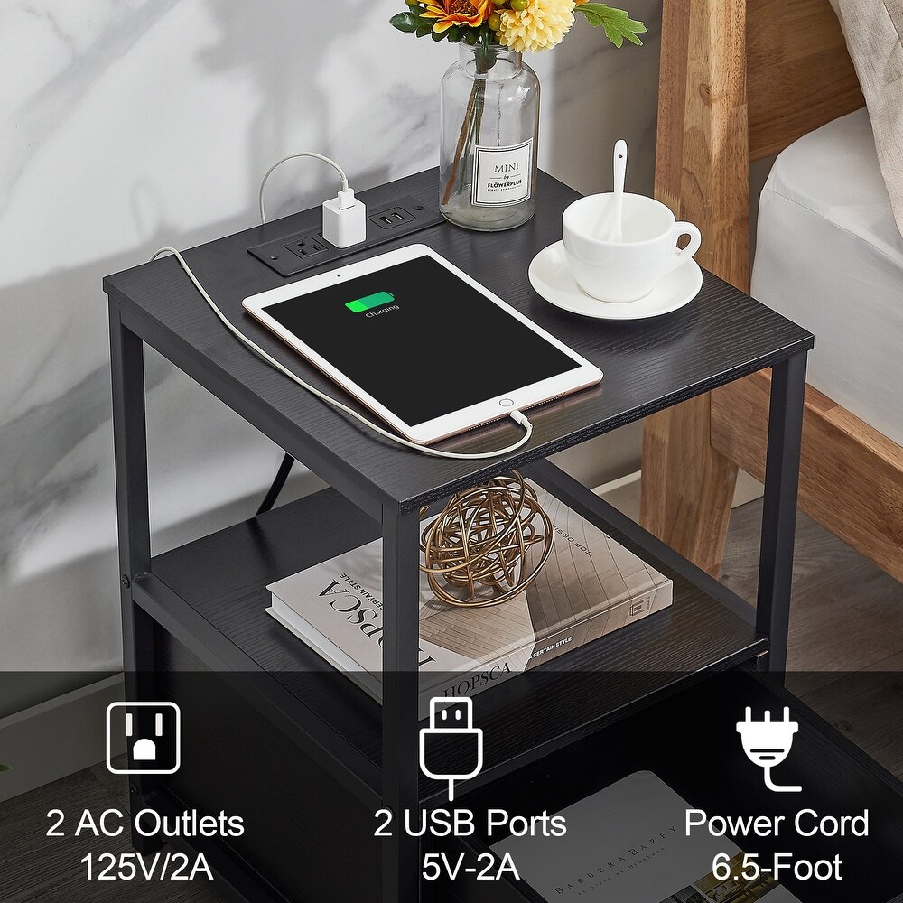 Javlergo Set of 2 Nightstands with Charging Station and USB Port