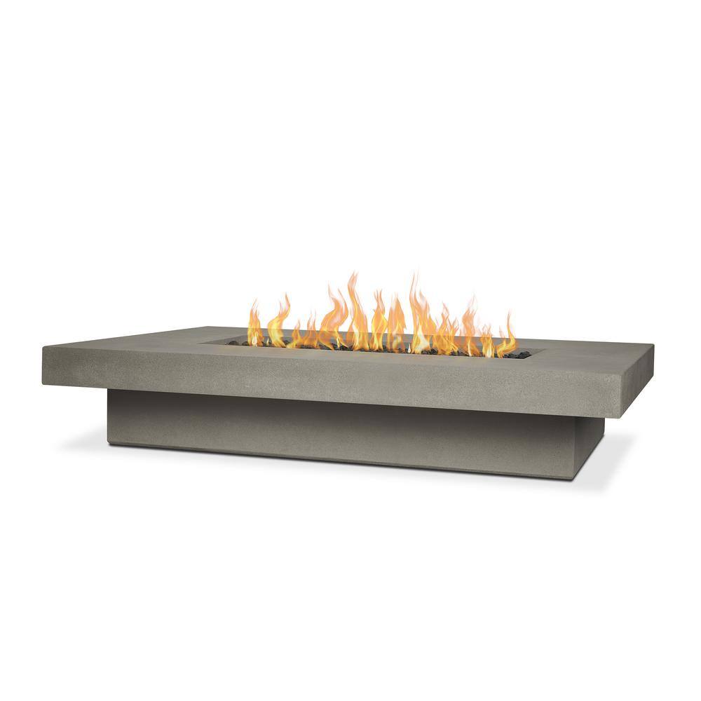 JENSEN CO Scarborough 72 in. W x 14 in. H Outdoor GFRC Liquid Propane Fire Pit in Flint with Lava Rocks 1582LP-FLNT