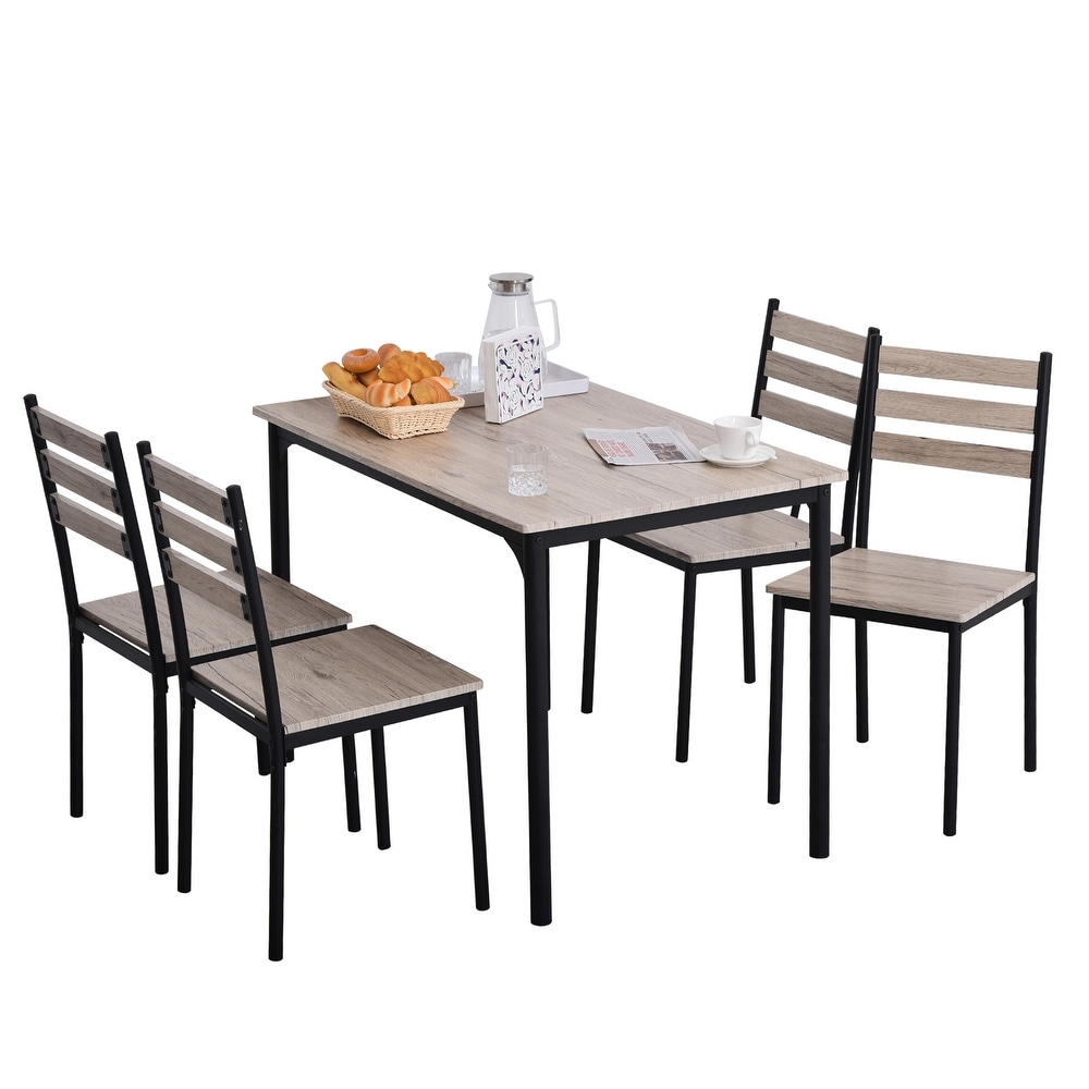 HOMCOM Modern 5 Piece Wooden Dining Kitchen table set 1 Table 4 Chairs Metal legs